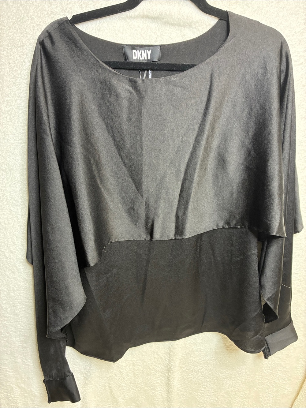 DKNY Black Layered Satin Blouse